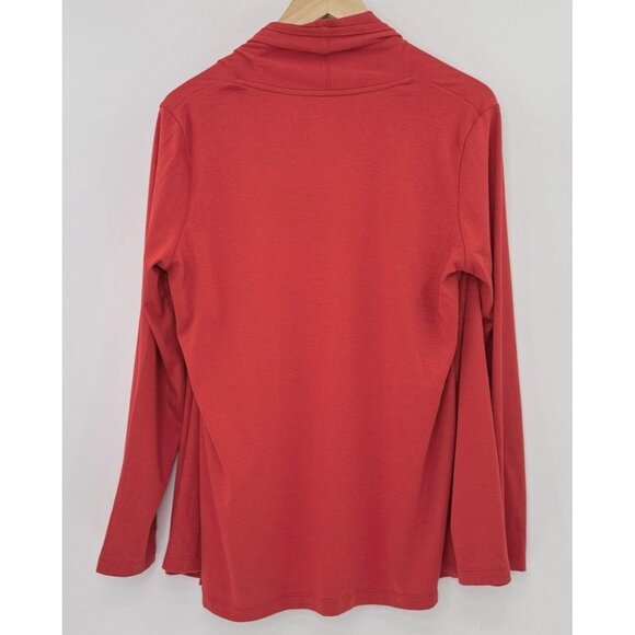 L.L.Bean Bright Red Open Front Pima Cotton Long Sleeve Cardigan Sz M Peru Preppy - Picture 2 of 8